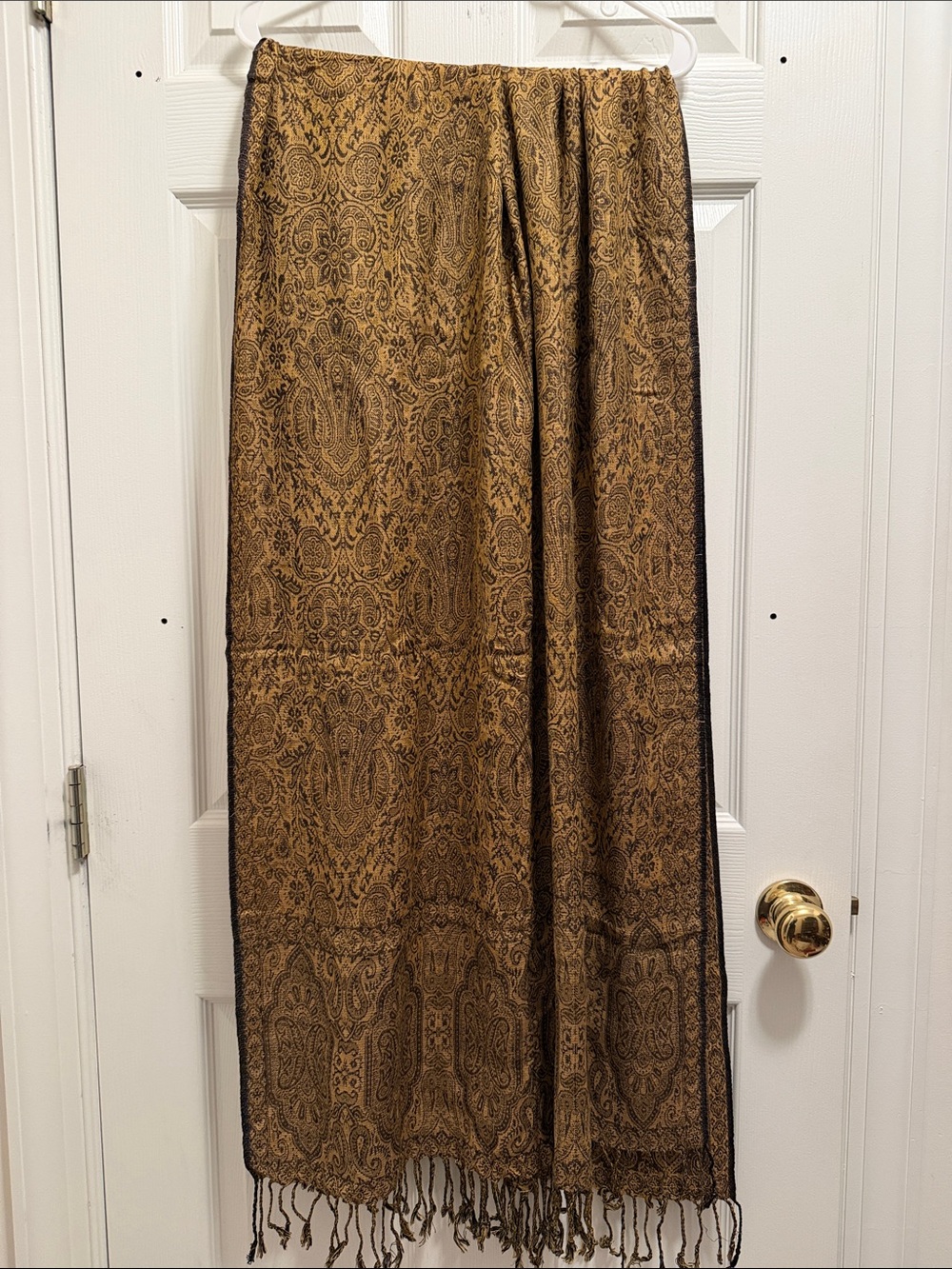 Gold and Black Paisley Fringe Scarf/Shawl